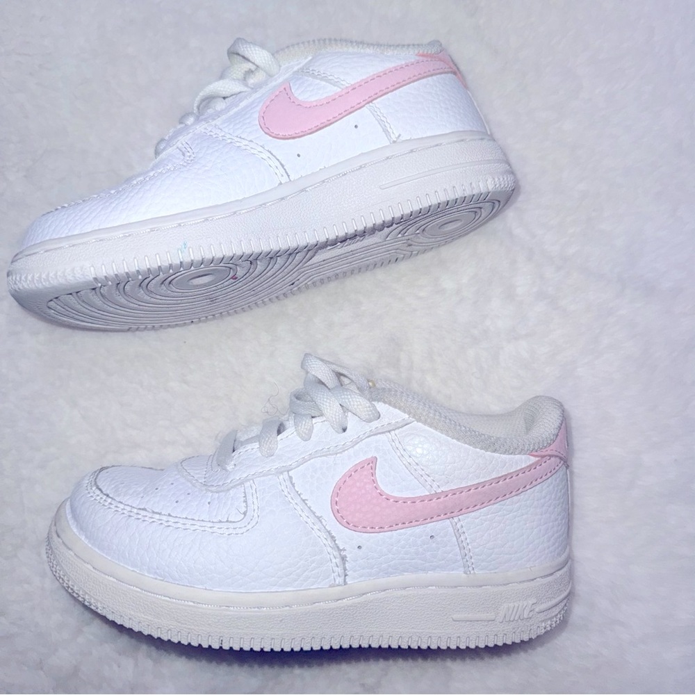 Nike Air Force 1 kid shoes size 10C. White and pink. Gently worn.